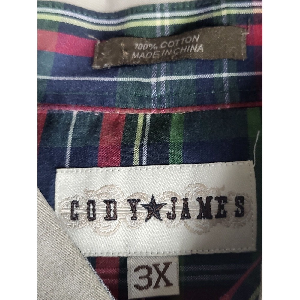 Cato‎ James Western Shirts Men 3XL Beige Plaid Trim Cotton Button Down Lot Of 2 - Picture 4 of 10